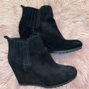 Black Suede Wedge Booties